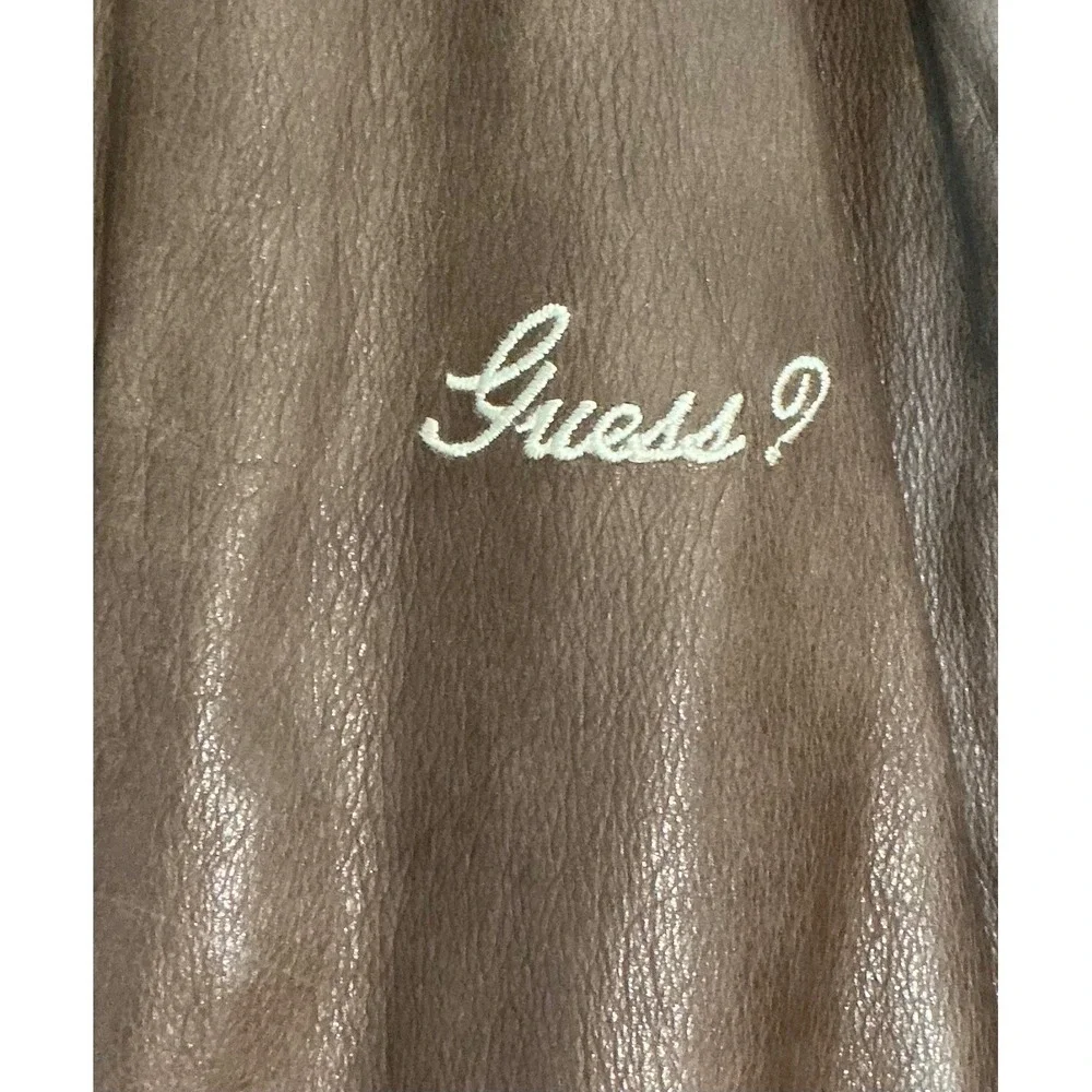 Vintage Guess Mens Brown Leather Bomber Jacket Georges Marciano Outerwear Size M